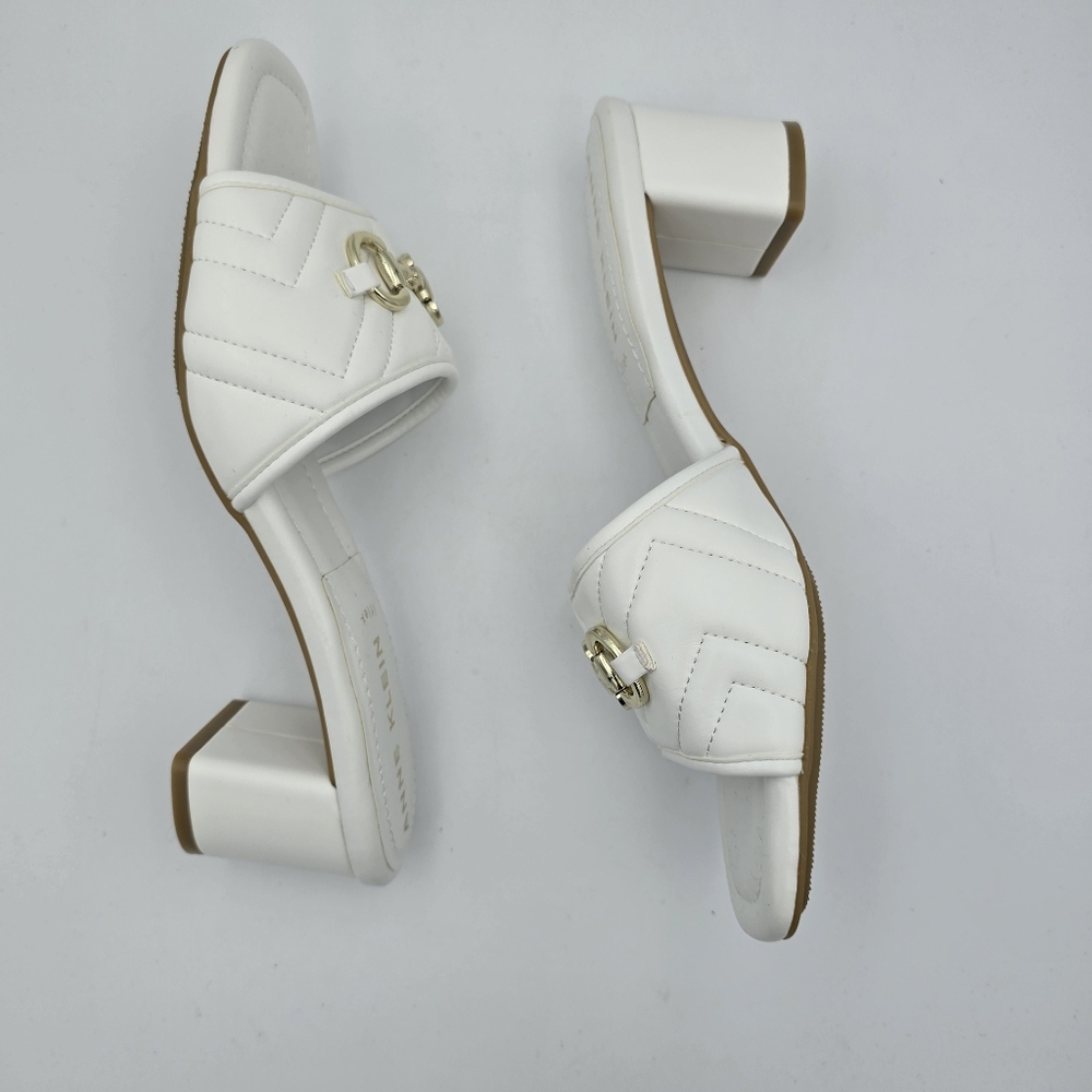 NWOT Anne Klein Kendra Slippers (Block Heel Slide Sandals), White & Gold, 9.5M - Picture 11 of 16